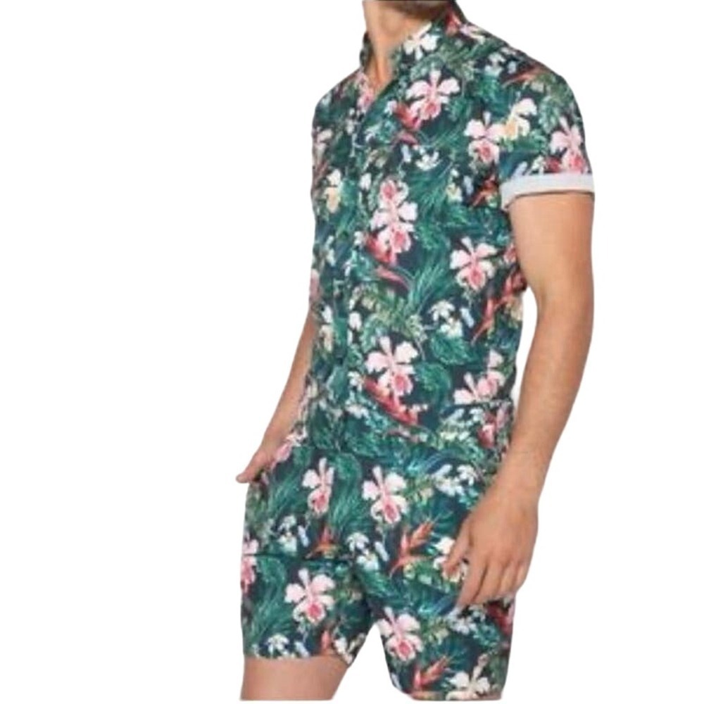 ROMPERJACK Tropical Jungle Floral Romper One-Piece - Men’s Large